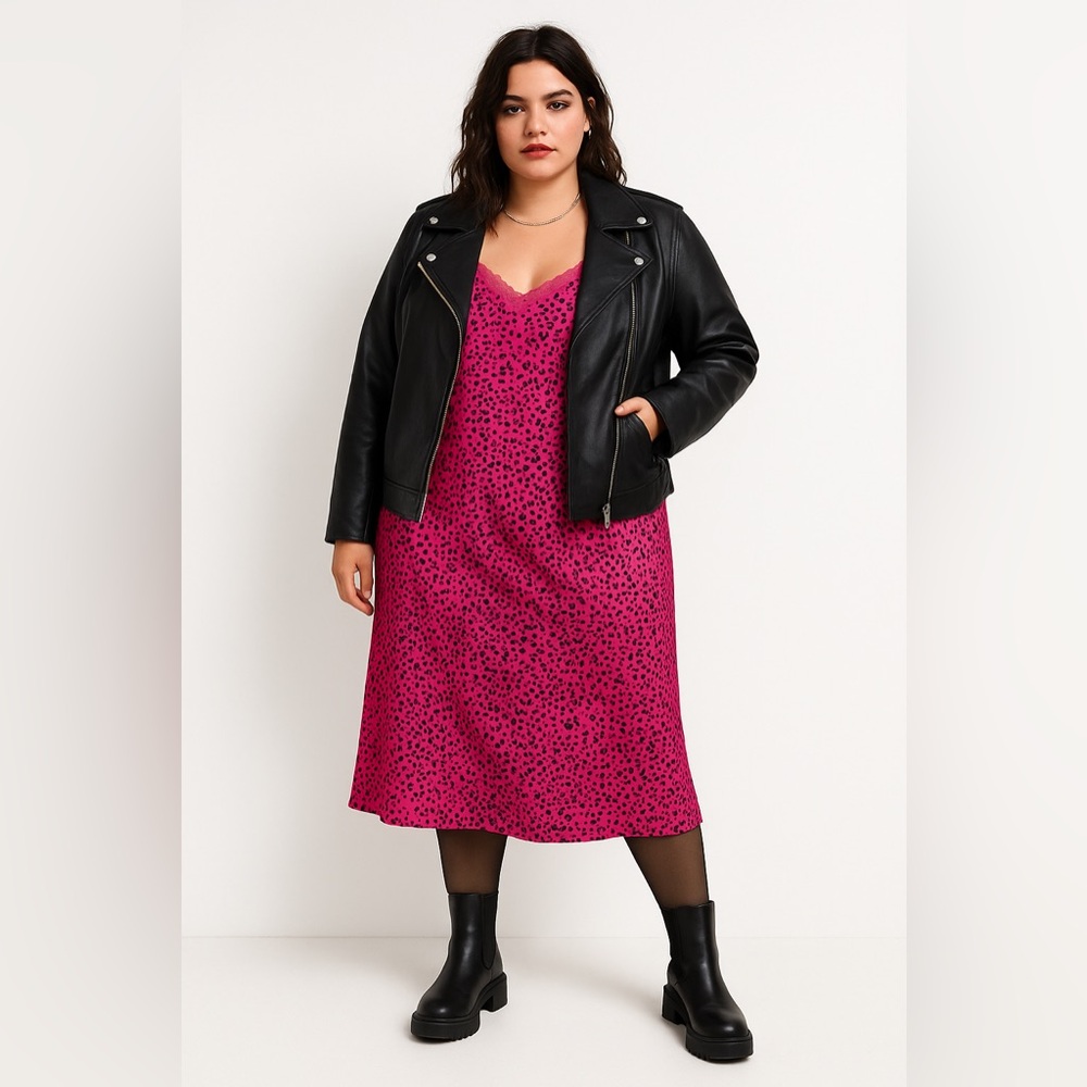 Hot Pink and black animal print lace trim slip size XL George Whimsygoth grunge